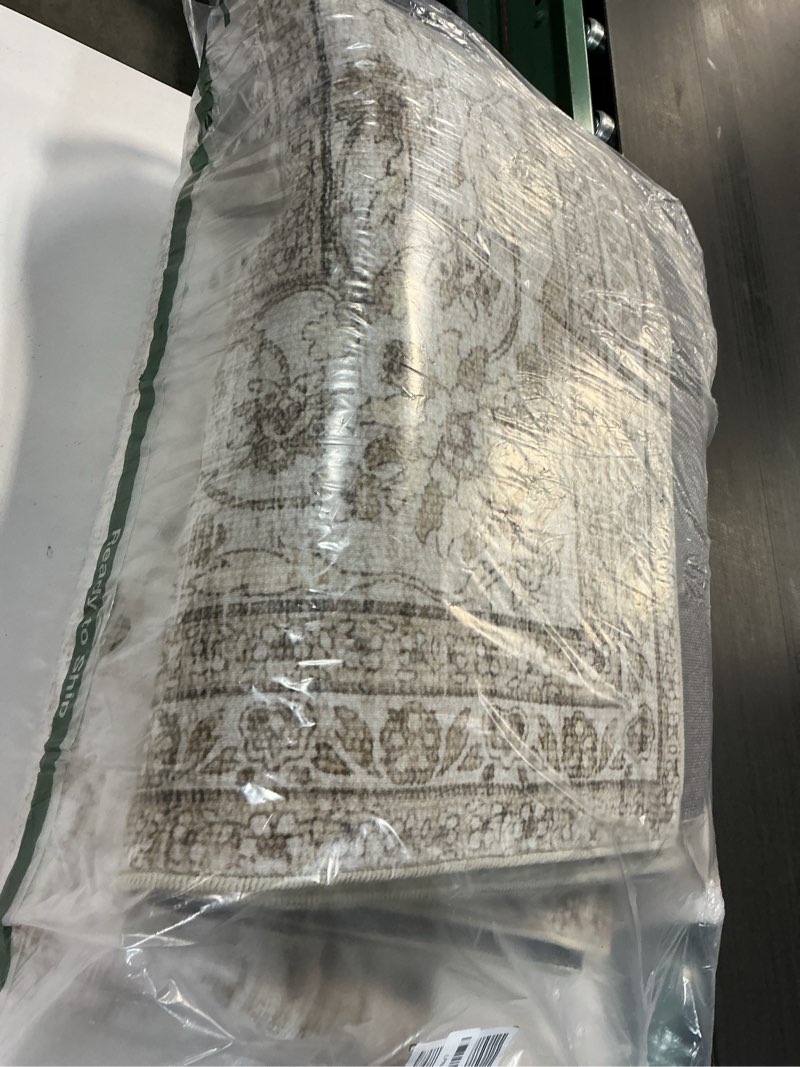 Condition photo showing New/Like New for Machine Washable Rugs for Living Room: 8x10 Area Rugs for Bedroom Boho Vintage Rugs Stain Resistant Non Slip Low Pile Soft Lightweight Carpet for Kitchen Dining Room Farmhouse Nursery Kids Room 8' x 10' (Rectangular) Beige and Brown