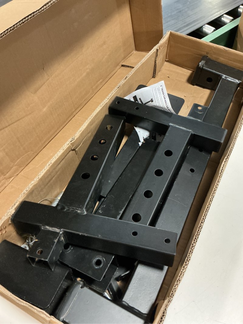 Condition photo showing As Is for high-loading dual trash can hauler hitch for 2" receiver fit pickup truck | back-up compatible garbage can towing carrier garbage can hauler hitch fit utv, atv, tractor, trailer & curbside use