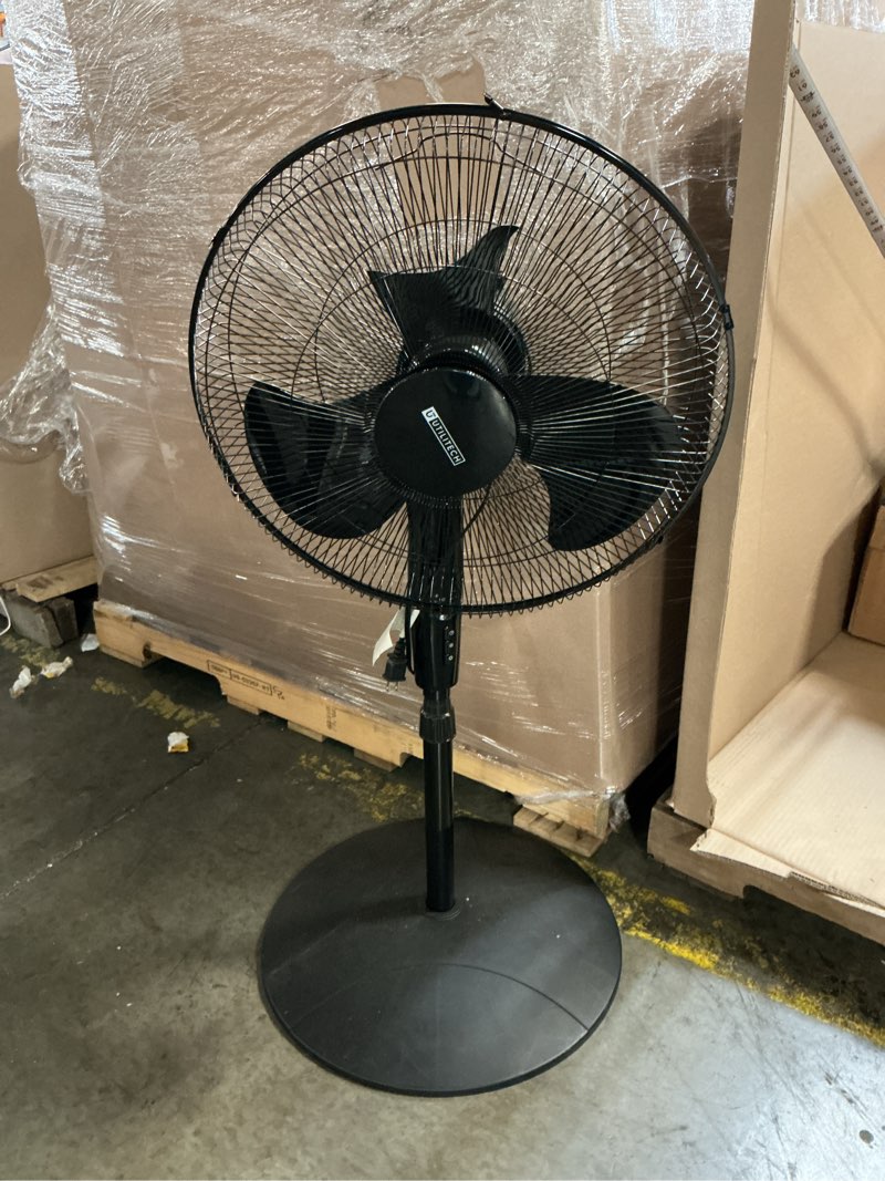 Condition photo showing As Is for  utilitech 18-in indoor oscillating pedestal fan, in black with remote
