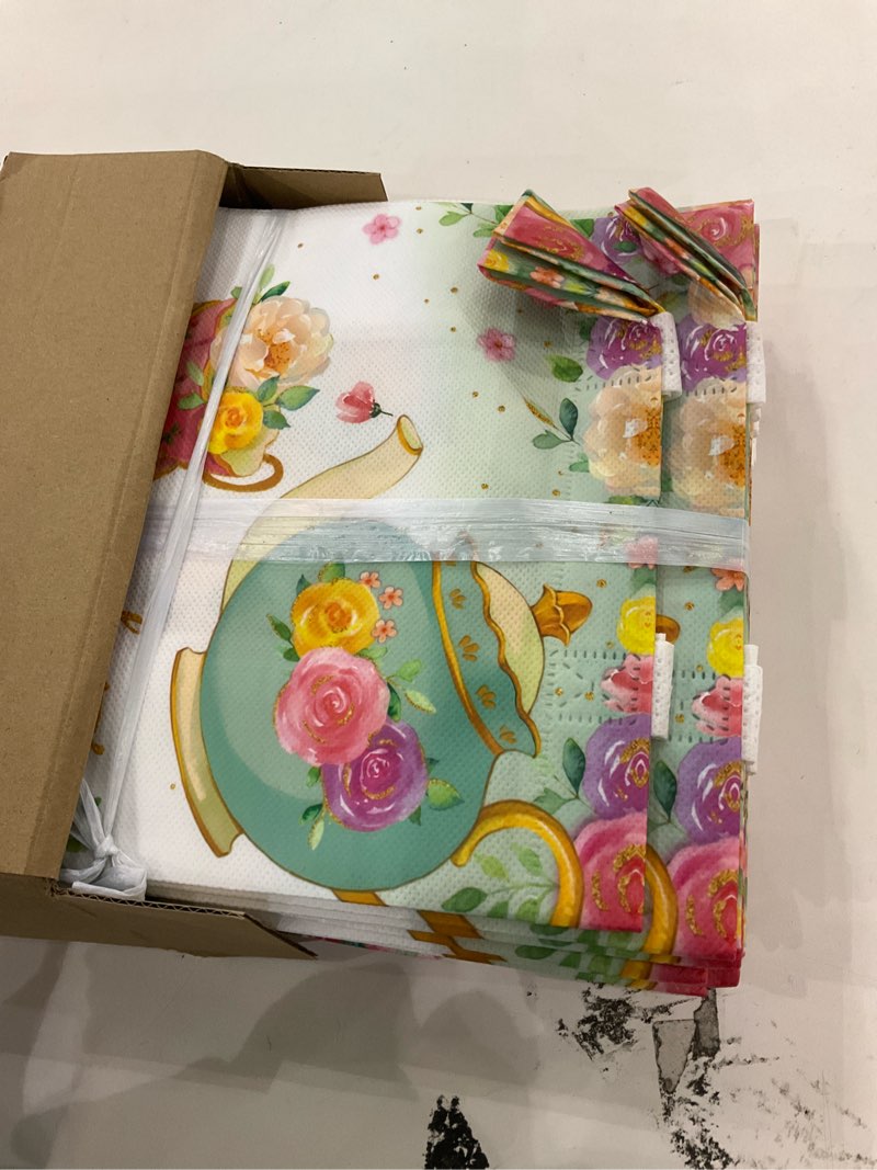 Locmeo 24 Pcs Large Tea Party Favor Bags with Handles Reusable Non Woven Tea Party Goodie Bags Pink 