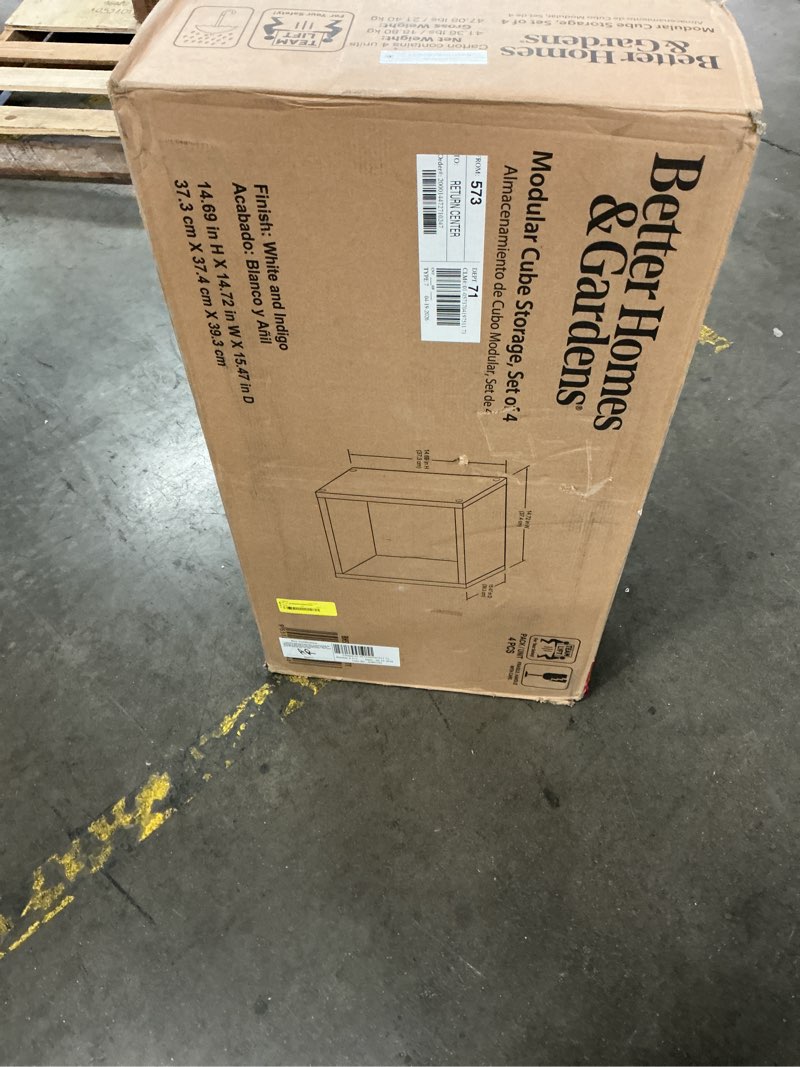 Condition photo showing New/Like New for bhg 4 cube storage and 2 bhg quad shelf insert, white texture