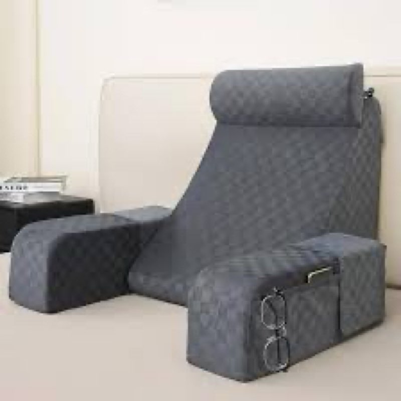 Vekkia Reading Pillow for Adults – Ergonomic 45° Wedge Back Support Chair for Sitting in Bed, XL Side Pockets, Perfect for Working, Gaming, Watching TV, Relaxing, or Recovery, Great Gift Idea, 19”