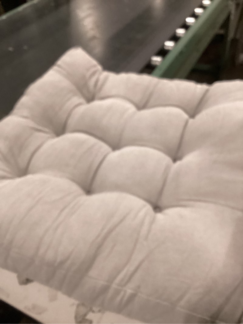 Condition photo showing As Is for meditation floor pillow set of 2, square large pillows seating for adults, tufted corduroy floor cushion for balcony outdoor tatami living room, beige, 22x22 inch
