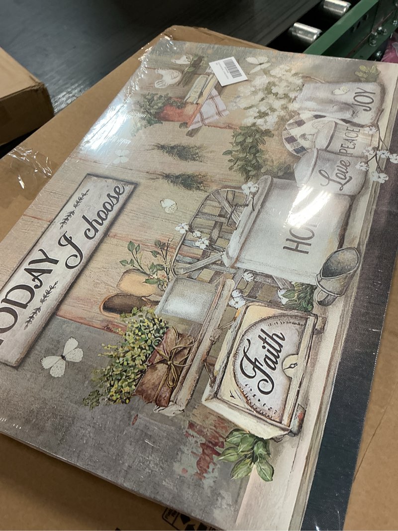 Condition photo showing Good Condition for country kitchen canvas wall art vintage farmhouse kitchen wall decor farm positive words picture poster prints for living room dining room hallway home artwork ready to hang size16x24 inch 16"l x 24"w grey