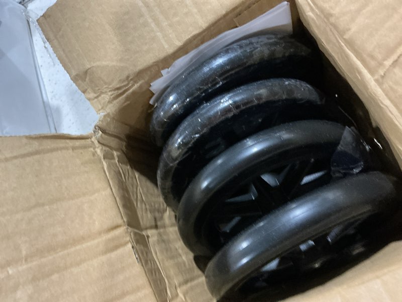 Condition photo showing As Is for 4 pack 6 inch solid replacement wheels - environmentally friendly rubber material, wear-resistant pu tires, anti-slip, and durable abs wheel hub - easy to install, (4pcs 6inch wheels) 6 inch 4 pieces