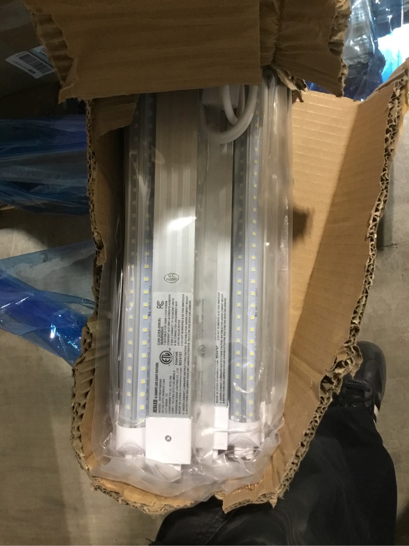 Condition photo showing As Is for JESLED 8FT LED LED Shop Lights 10-Pack - 100W 15000LM 6500K Cool White - V-Shape Linkable T8 Tubes for Garage & Warehouse - Plug & Play Clear Cover High Output Lighting 8ft 10-Pack
