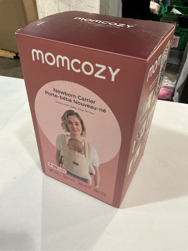 Condition photo showing New/Like New for momcozy weesnug baby carrier - cozy comfort for newborns 7-25 lbs, ergonomic cross-back support, effortless to put on, hands-free infant carrier with lumbar support, black