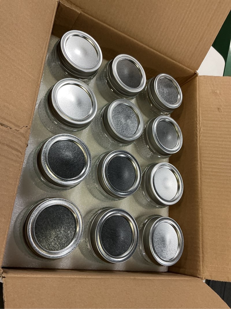 Condition photo showing Good Condition for mason jars 8 oz with lids 12 packs, vintage small glass canning jars with silver metal lids for storing, pickling, honey, jam, home decor, candle and diy crafts 8oz-12packs
