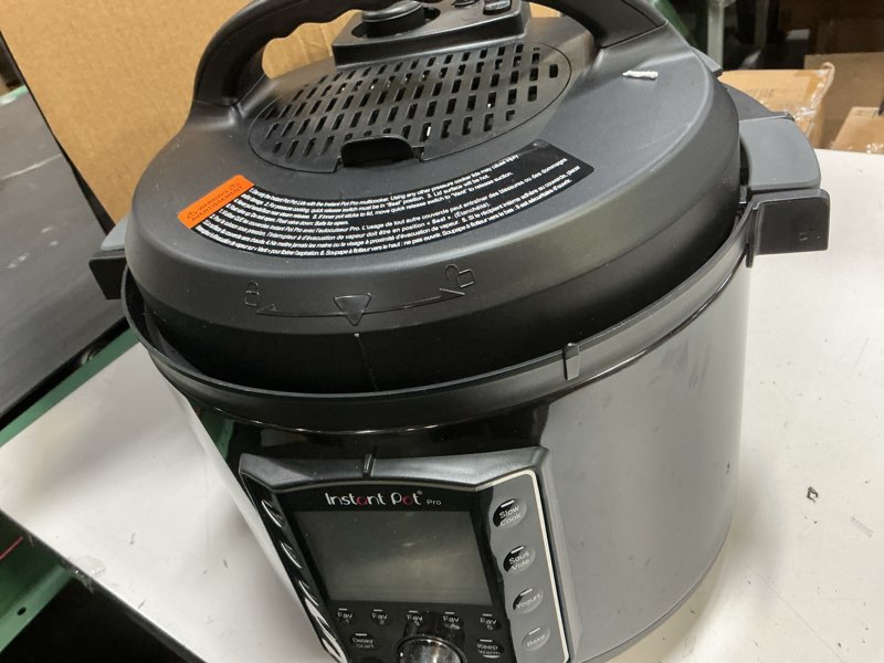 Condition photo showing As Is for Instant Pot Pro (8 QT) 10-in-1 Pressure Cooker, Slow Cooker, Rice/Grain Cooker, Steamer, Sauté, Sous Vide, Yogurt Maker, Sterilizer, and Warmer, Includes App with Over 800 Recipes, Black 8 Quarts