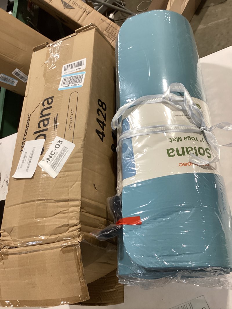 Condition photo showing New/Like New for retrospec solana yoga mat 1" thick w/nylon strap for men & women - non slip exercise mat for home yoga, pilates, stretching, floor & fitness workouts blue mist 1 inch