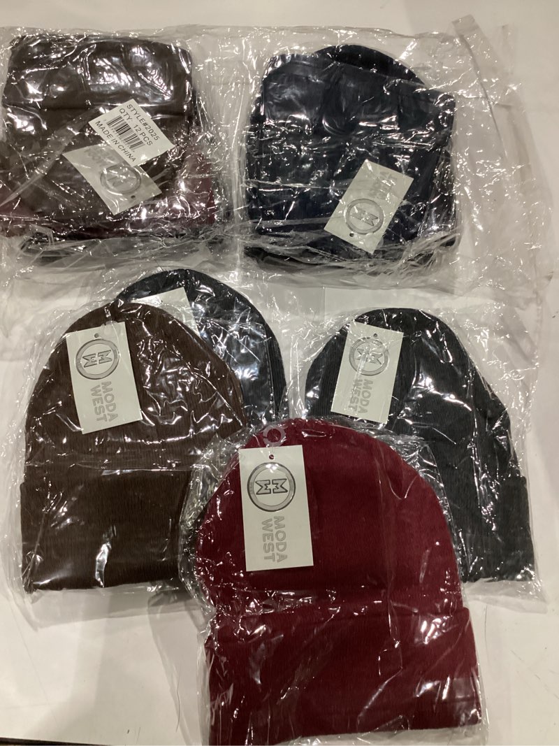 Condition photo showing New/Like New for 12 pack winter beanie hats for men women, warm cozy knitted cuffed skull cap, wholesale one size 12 pack assorted solids