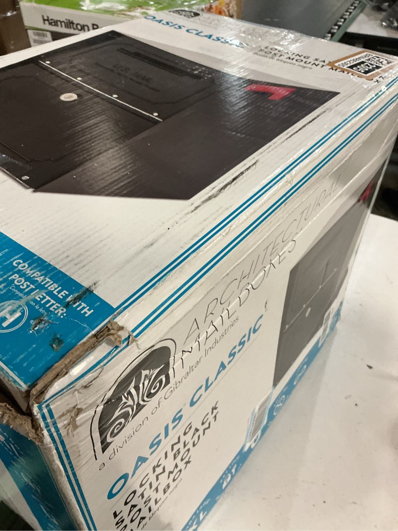 Condition photo showing Good Condition for architectural mailboxes 6200b-10 oasis classic locking post mount parcel mailbox with high security reinforced lock,black,18.00 x 15.00 x 11.50 inches black mailbox