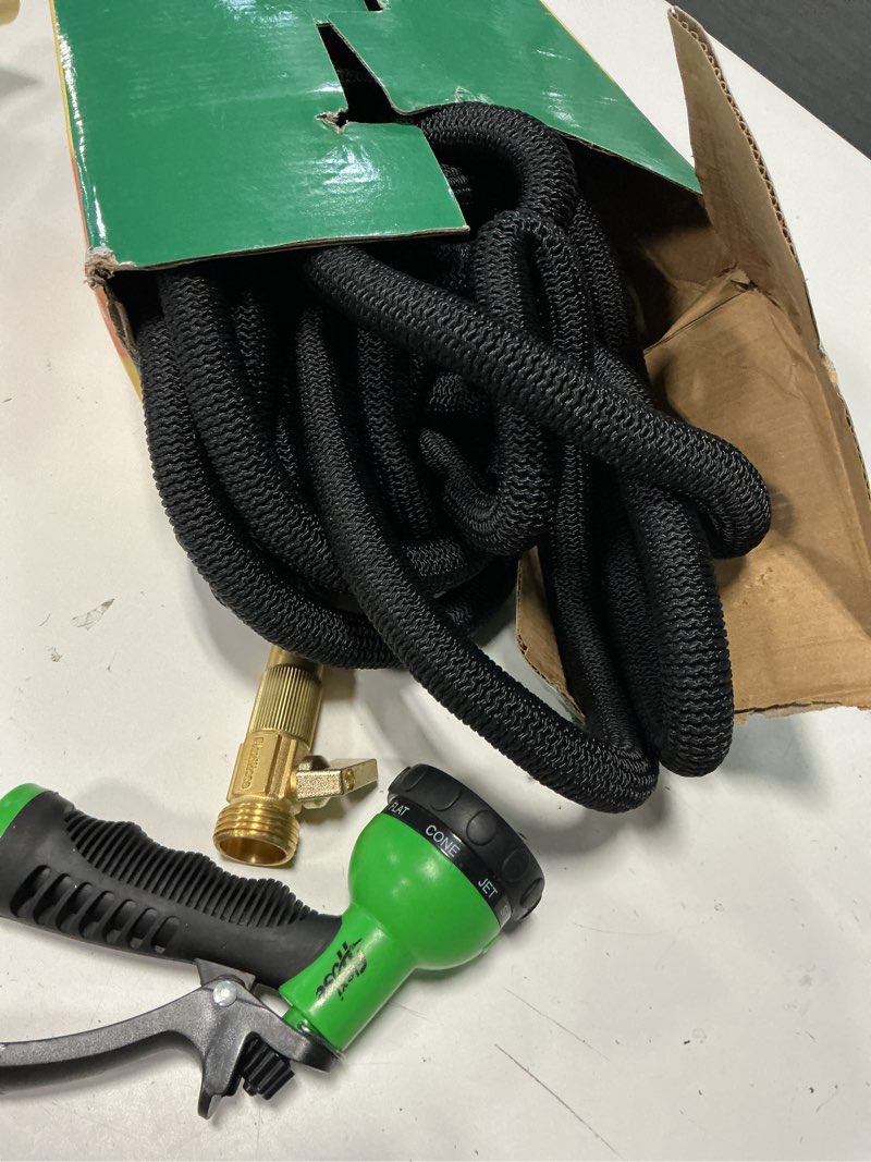 Condition photo showing Good Condition for flexi hose expandable garden hose with 8 function nozzle, 75ft - lightweight retractable garden hose, water hose - no-kink flexibility, 3/4 inch solid brass fittings and double latex core 75ft black