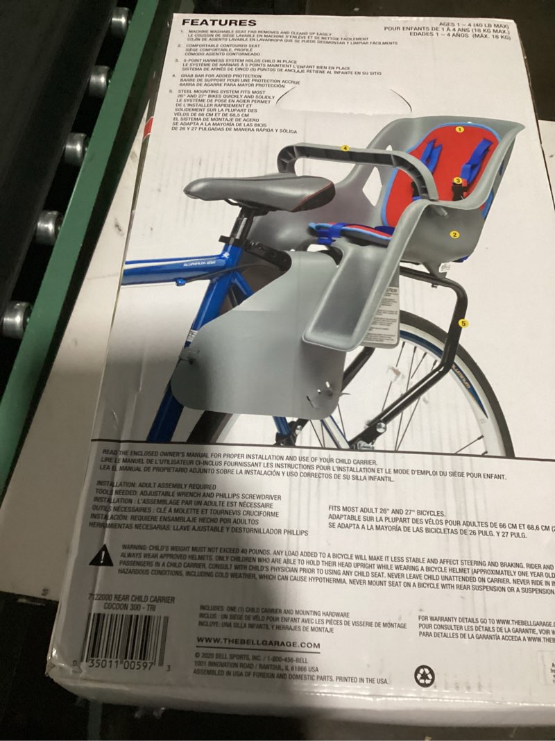 Condition photo showing New/Like New for bell cocoon 300 child bicycle carrier