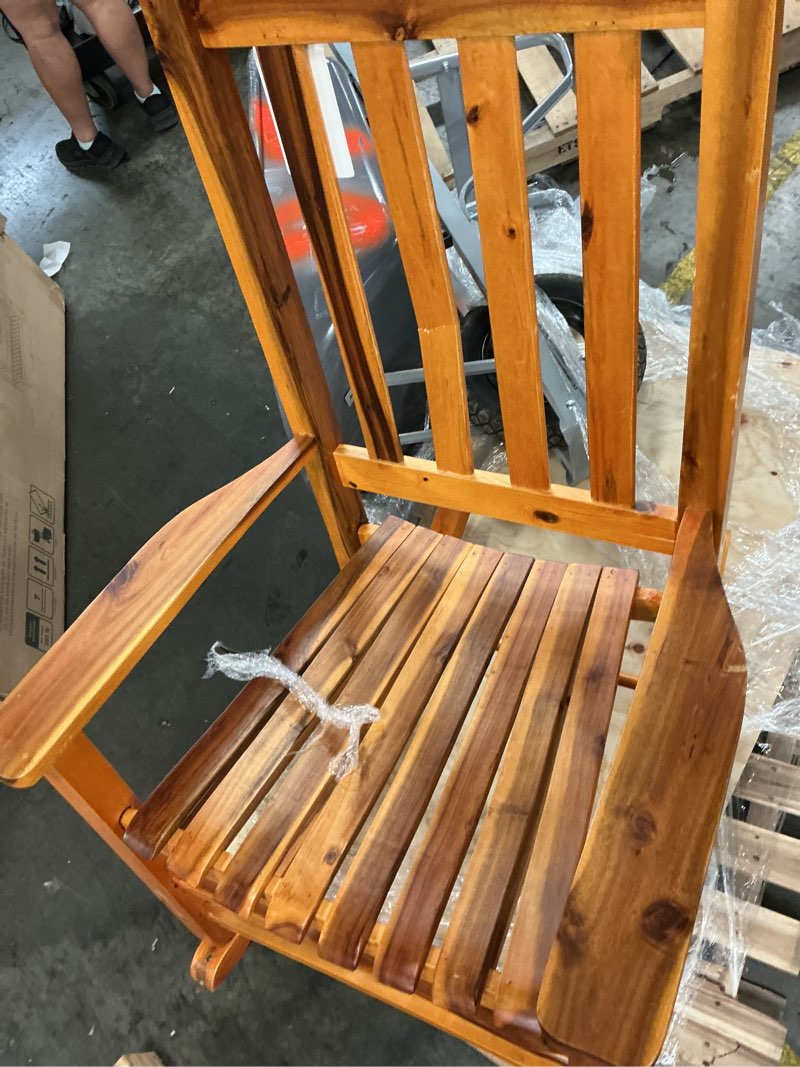 Condition photo showing Good Condition for outdoor patio rocking chair, brown garden porch rocker, weather resistant finish