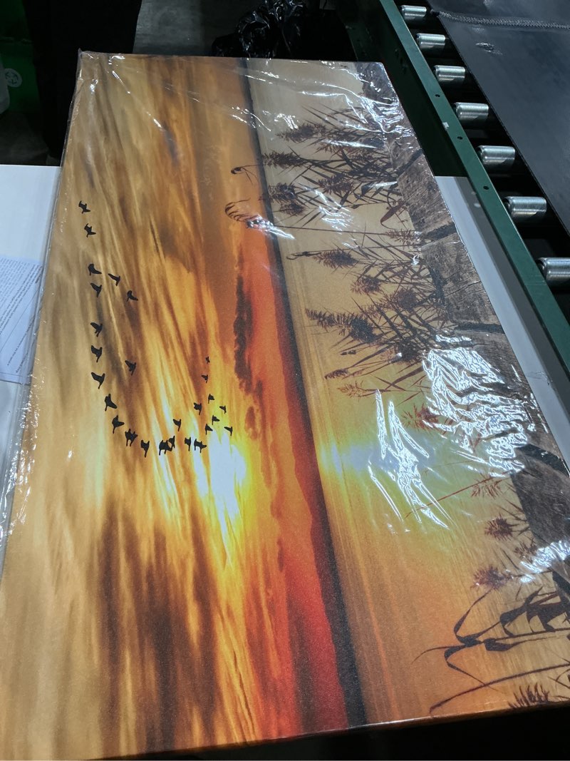 Condition photo showing New/Like New for yearainn? Canvas Wall Art Sunset Lake Dock Fall Nature Picture 24" x 48" Old Wooden Bridge Reeds Birds Flying Shore Dusk Landscape Canvas Artwork for Bedroom Living Room Home Kitchen Office Wall Decor 48"L x 24"W Sunset Lake