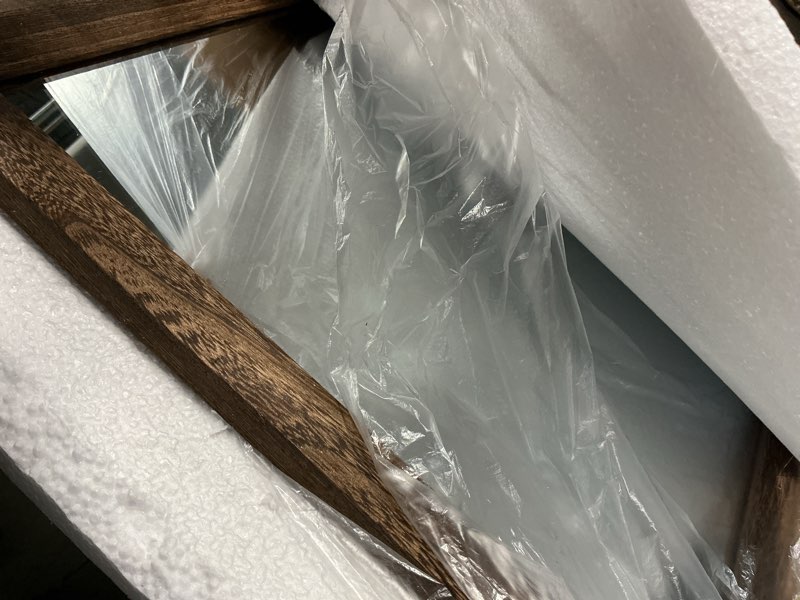 Condition photo showing Good Condition for aazzkang rustic wood mirror rectangle decorative wall mirrors with frame large 26"x18"for bedroom living room bathroom entryway hanging brown 26"l x 18"w brown