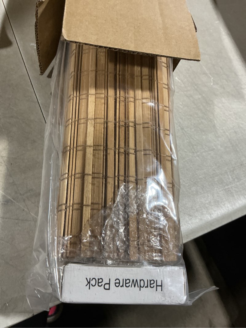 Condition photo showing Good Condition for seeye cordless bamboo roman shades, blackout natural bamboo blinds for indoor windows, roll up blind privacy shade for home, office, door, uv resistant & easy to install,31" w x 64" h, carbonized privacy - carbonized 31"w x 64"h