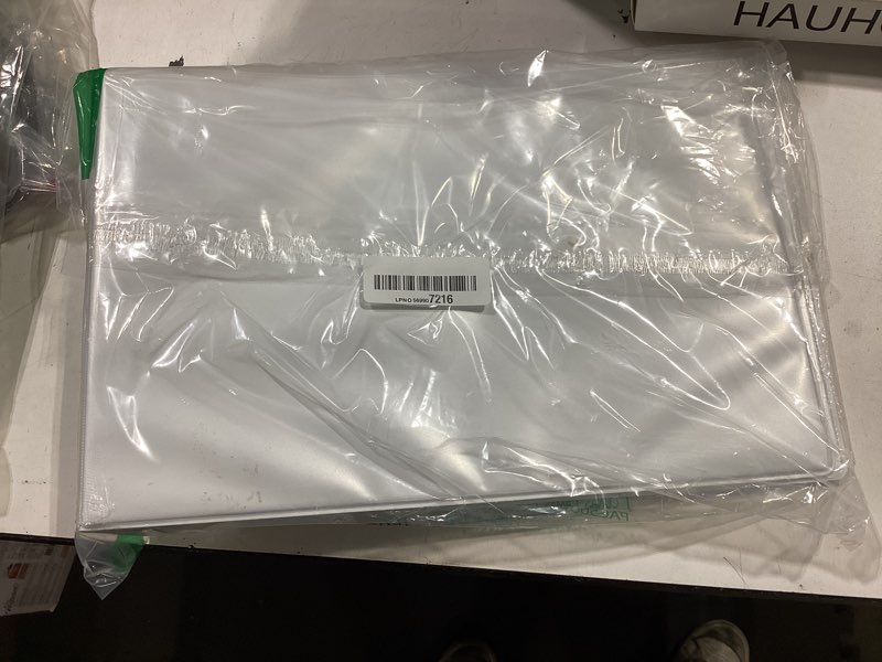 Condition photo showing Good Condition for 8.5" x 11" landscape view binder, 3-ring 2 inch capacity round ring, white horizontal formatted with clear cover pockets for documents, spreadsheets, projects and more