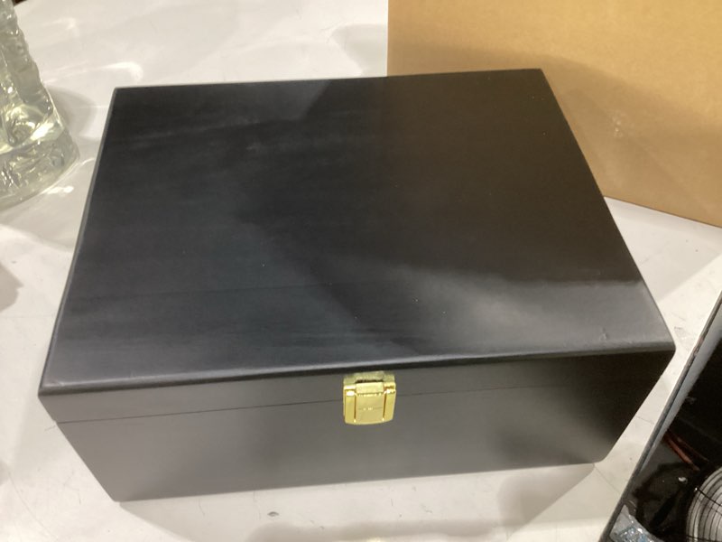 Condition photo showing New/Like New for drastar large wooden keepsake box, black memory box, decorative storage box with hinged lid, large card box black large