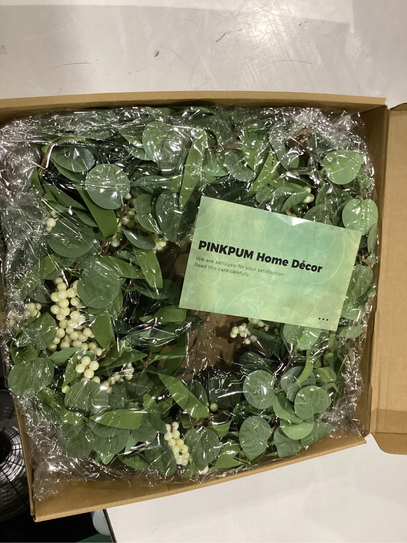 Condition photo showing New/Like New for pinkpum 20'' eucalyptus wreath for front door, porch, window - green decor for home, farmhouse - spring, summer, fall, all seasons white 20''