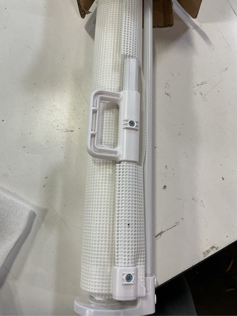 Condition photo showing Good Condition for upgrade retractable baby gates, 35" tall extends up to 60" wide, mesh dog gate indoor for stairs, outdoor reinforced pet gate with support rods for doorways hallways kitchen bedroom, white white 35" tall x 60" wide