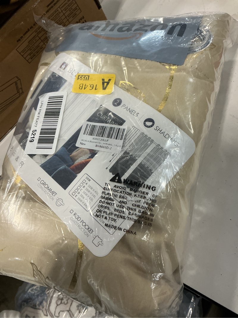 Condition photo showing Good Condition for BUHUA Blackout Curtains Gold Foil Print Flower Vine Grommet Drapes, Room Darkening Thermal Insulated Curtains, Noise Reducing Curtain for Bedroom, Beige, 66Wx84L, 2 Panels Gold/Beige 66"W x 84"L (Pack of 2)