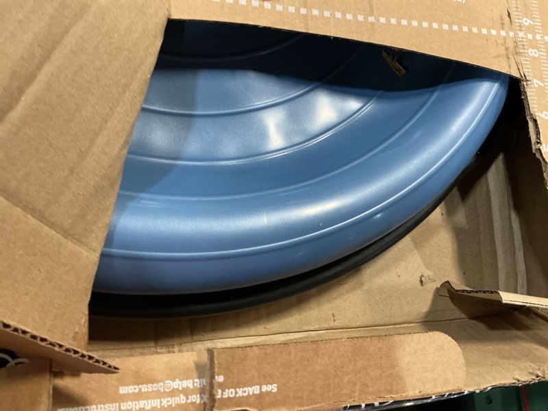 Condition photo showing As Is for bosu balance ball exercise trainer, home gym equipment w/ guided workouts & pump, 26", blue - inflatable fitness platform for strength training, standing, balancing, and core workout light blue/black
