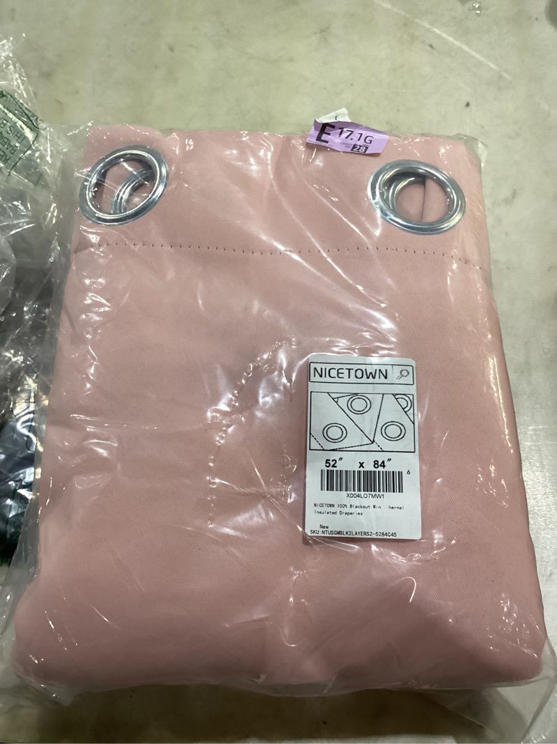 Condition photo showing As Is for nicetown 100% blackout window curtain panels 84" long, blush pink, 2 pieces, 52 inches wide each panel, heat and cold blocking drapes with black liner for nursery, thermal insulated draperies blush pink 52"w x 84"l (pack of 2)
