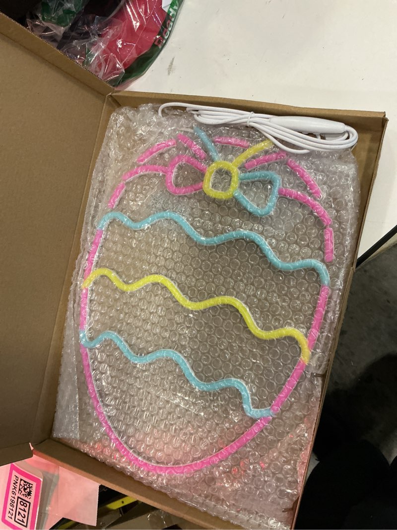 Condition photo showing New/Like New for easter eggs neon sign - multicolor pastel led wall light, usb powered dimmable spring decor with hanging chain - perfect for easter party decorations & home festive decor