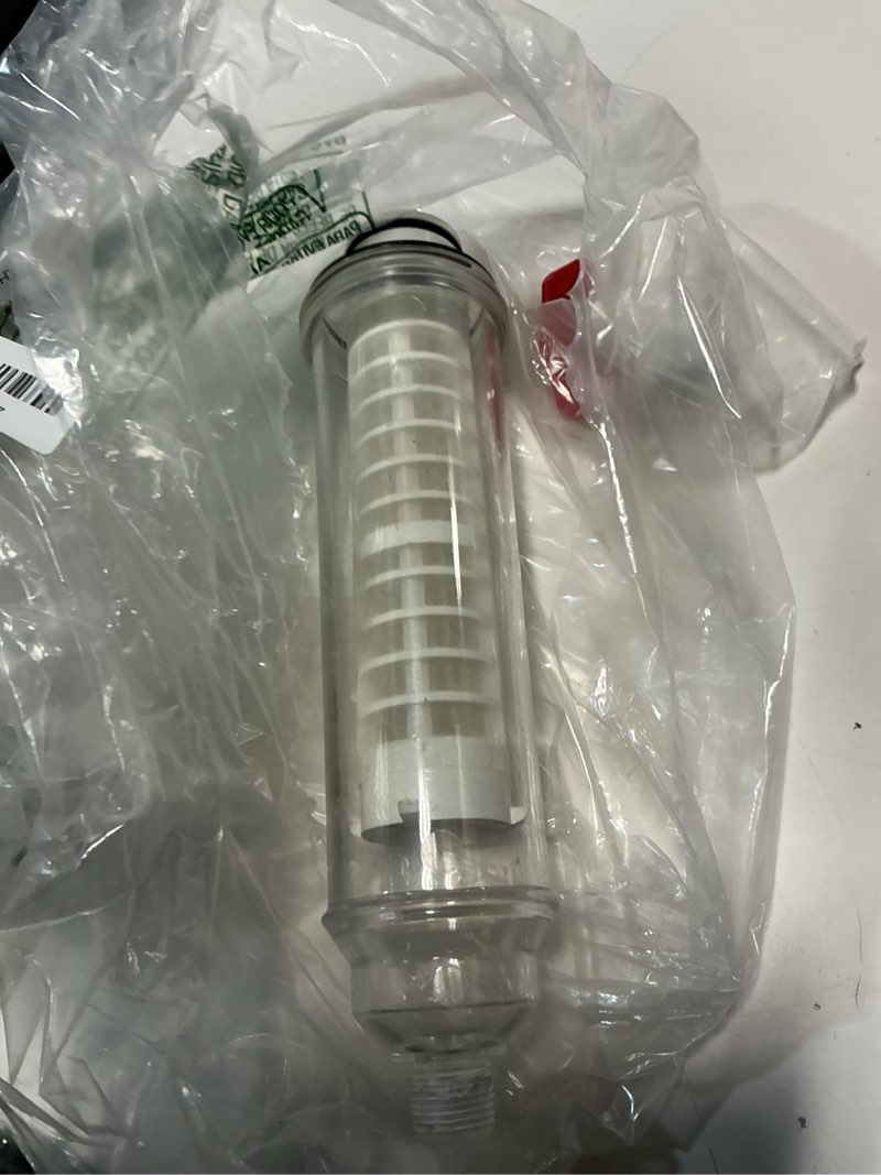 Condition photo showing As Is for 100 mesh spin down sand separator/sediment water filter system, 1.5 inch pvc slip inlet/outlet, 50 gpm, replacement for rusco vu-flow spin-down filter