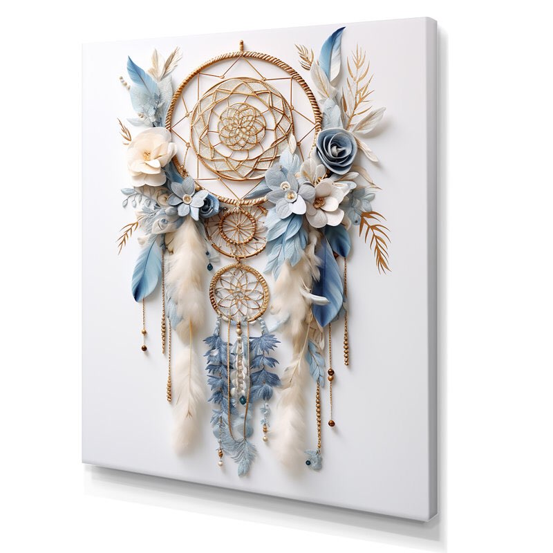 Tranquility White And Blue Dreamcatcher On Canvas Print Format: Wrapped Canvas, Overall Size: 32" H x 16" W x 1" D