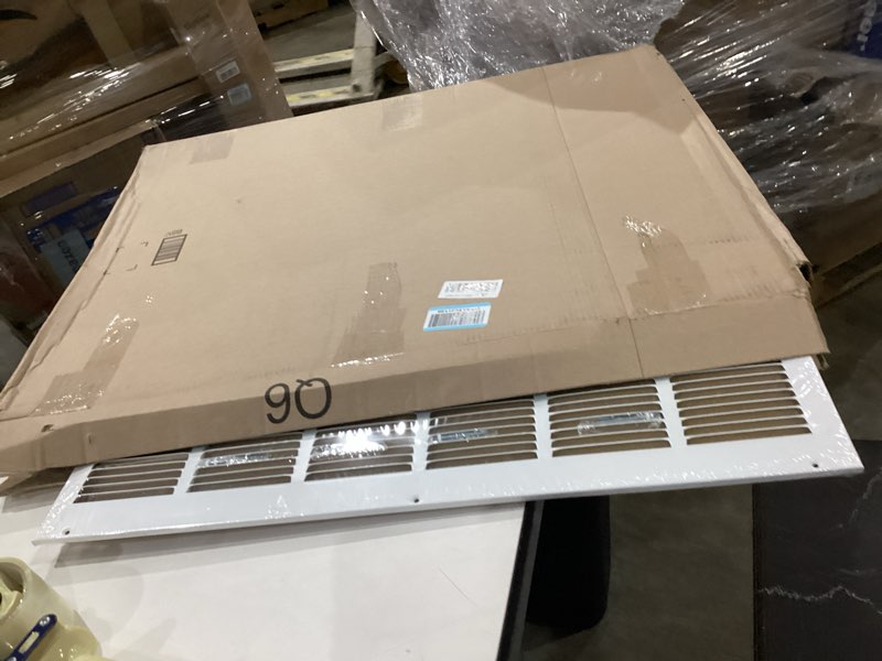 Condition photo showing Good Condition for hvac premium 30'' x 24'' [duct opening] flat stamped steel return air grille - sidewall and ceiling - hvac vent duct cover - white [outer dimensions: 31.75''w x 25.75''h] 30 x 24