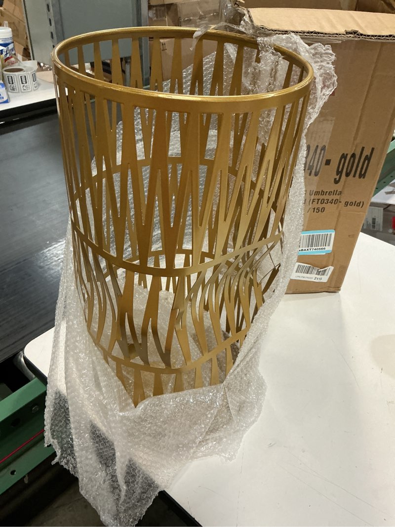 Condition photo showing item condition for Metal Umbrella Stand Holder - Indoor Gold & Copper with Drip Tray