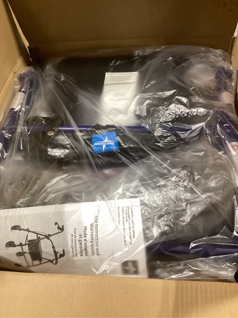 Condition photo showing As Is for Medline Rollator Walker with Seat, Steel Rolling Walker with 6-inch Wheels Supports up to 350 lbs, M