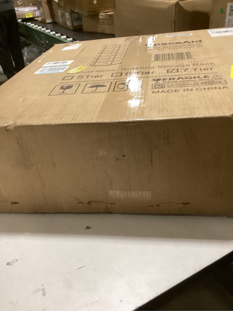 Condition photo showing New/Like New for SpaceAid 7 Tier Rotating Shoe Rack Tower, Spinning Shoe Display Lazy Susan, Revolving 360 Shoe Rack Storage Round Carousel, Vertical Handbag Rotate Shoes Closet Organization (7-Tier White) 7 Tier (23.2"W x 63"H) White