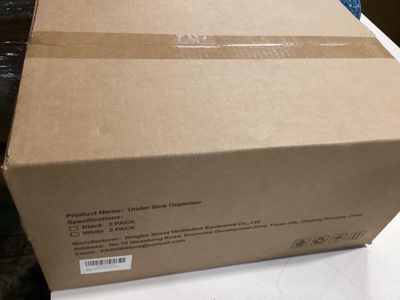 Condition photo showing New/Like New for Under Sink Organizer, 2 Packs Height Adjustable Under Sink Storage, Pull Out Cabinet Storage Shelves, Slide Out Drawer for Kitchen Bathroom Pantry. (Black, 2 Pack)