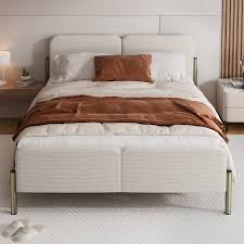 Jozetta Queen Bed Frame with Headboard,Queen Size Platform Bed Frame with Fabric Upholstered Headboard and Wooden Slats Support(incomplete, broken)