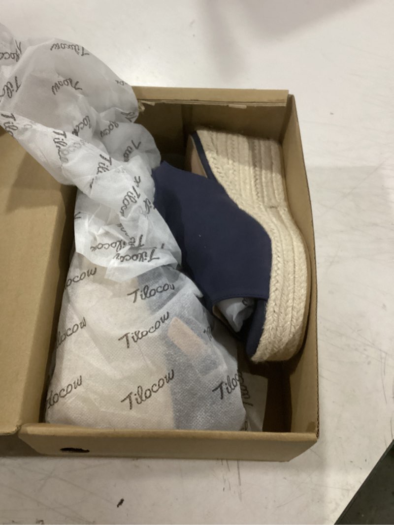 Condition photo showing Good Condition for tilocow espadrilles wedges for women open toe ankle strap platform dressy casual sandals travel slides 6 navy