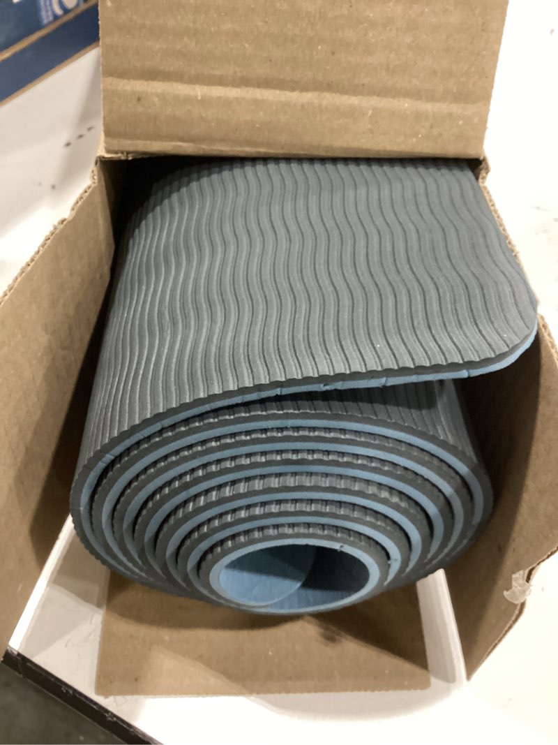 Condition photo showing As Is for gruper yoga mat non slip, eco friendly fitness exercise mat with carrying strap,pro yoga mats for women,workout mats for home, pilates and floor exercises grey blue / black 0.24*24*72 inches