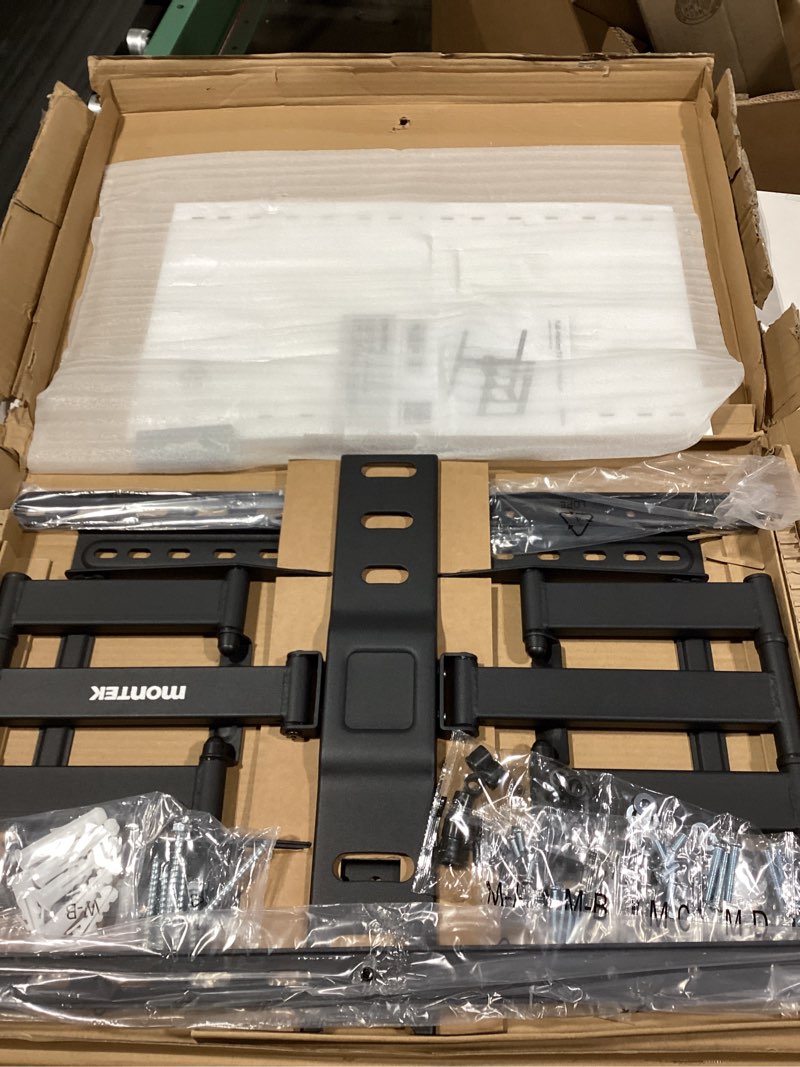 Condition photo showing Good Condition for montek ultra slim tv wall mount for 43-90 inch tvs | 1.1" thin low profile full motion bracket | dual swivel articulating arms with tilt | max vesa 600x400mm | holds 132lbs | fits 16"/18" studs