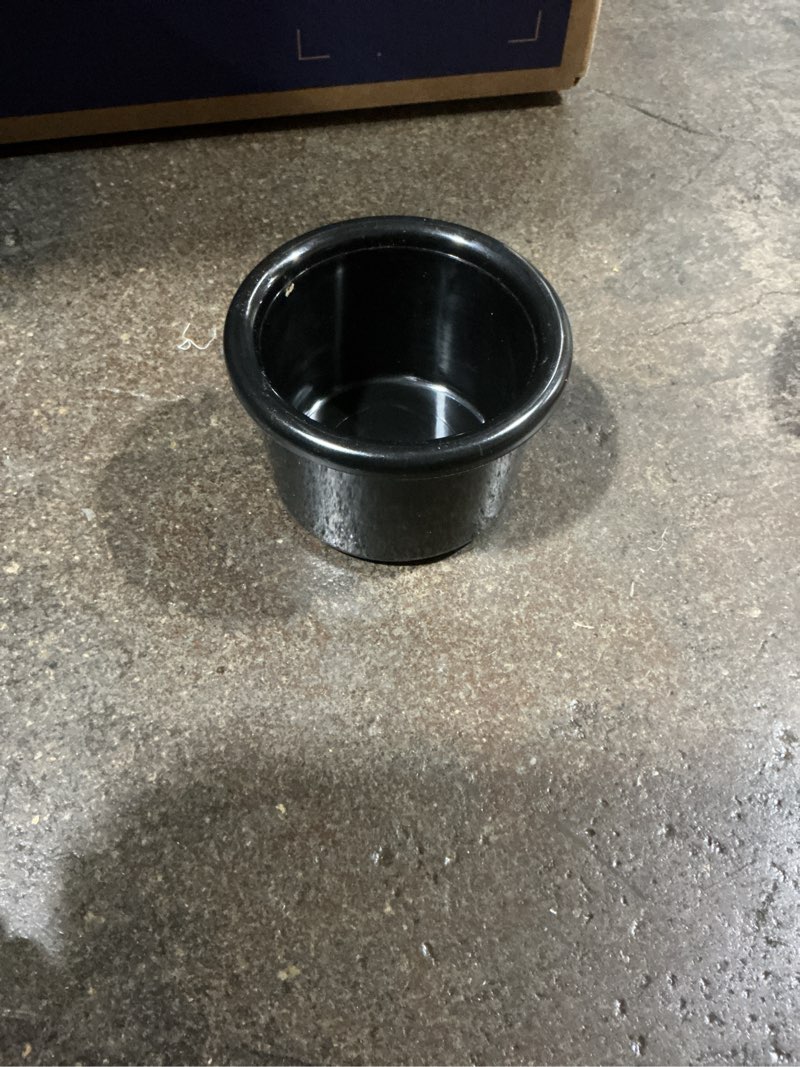 Condition photo showing Good Condition for A&H Tool & Die Crock-Style Black Plastic Bird Dish 8 oz