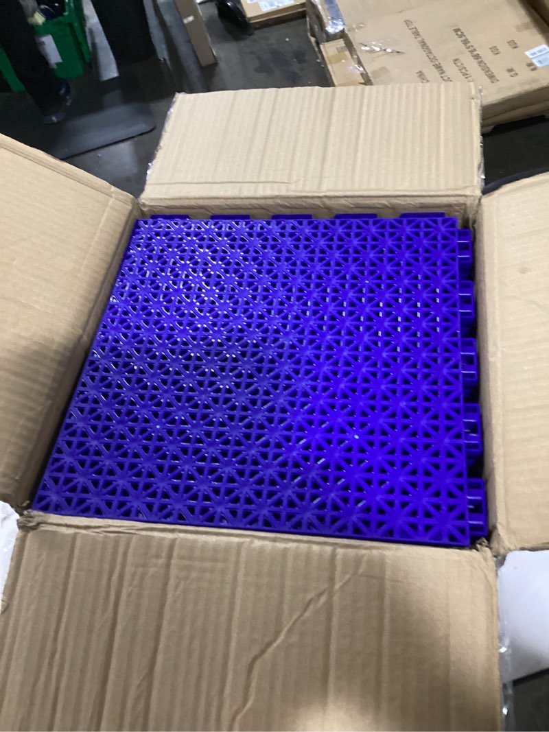 Condition photo showing Good Condition for jxgzyy 24 PCS Basketball Court Tiles, 5/8 Inch Thick Interlocking Sport Outdoor Floor Tiles, Non Slip PP Drainage Mat for Tennis Court Drain Deck Pool Patio Shower Kitchen Garage Poach Blue
