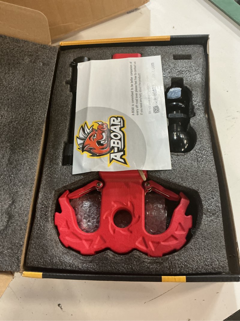 Condition photo showing New/Like New for towing hitch step for 2" receivers, trailer hitch with 2-inch ball hitch and trailer hitch pin, drop forged steel truck hitch step, 14 ton (30000 lbs) max break strength tow hitch receiver, red