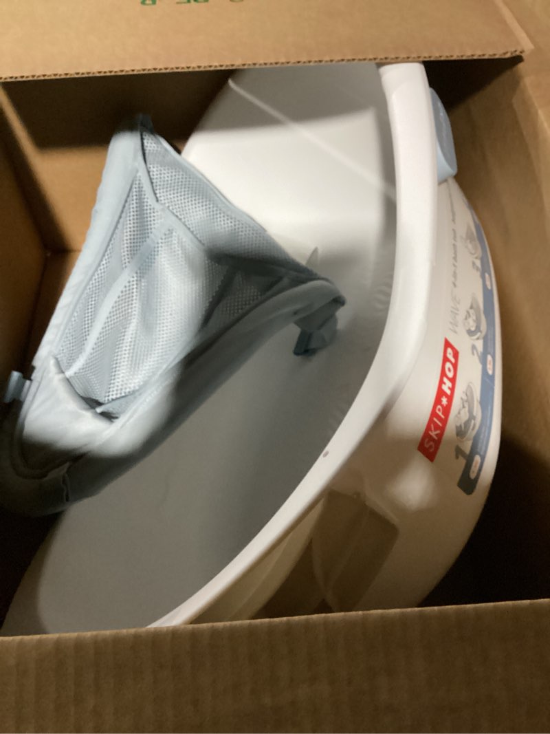 Condition photo showing New/Like New for skip hop baby bath tub 4-in-1 grow with baby infant to toddler bathtub with supportive sling and sit-up support wave age 0m+ wave tub