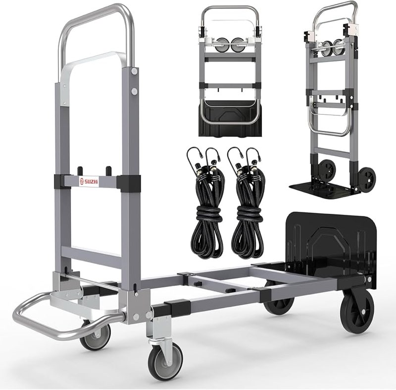 Upgraded 3 in 1 Aluminum Folding Hand Truck, 600 lbs Convertible Heavy Duty Dolly Cart, Collapsible 