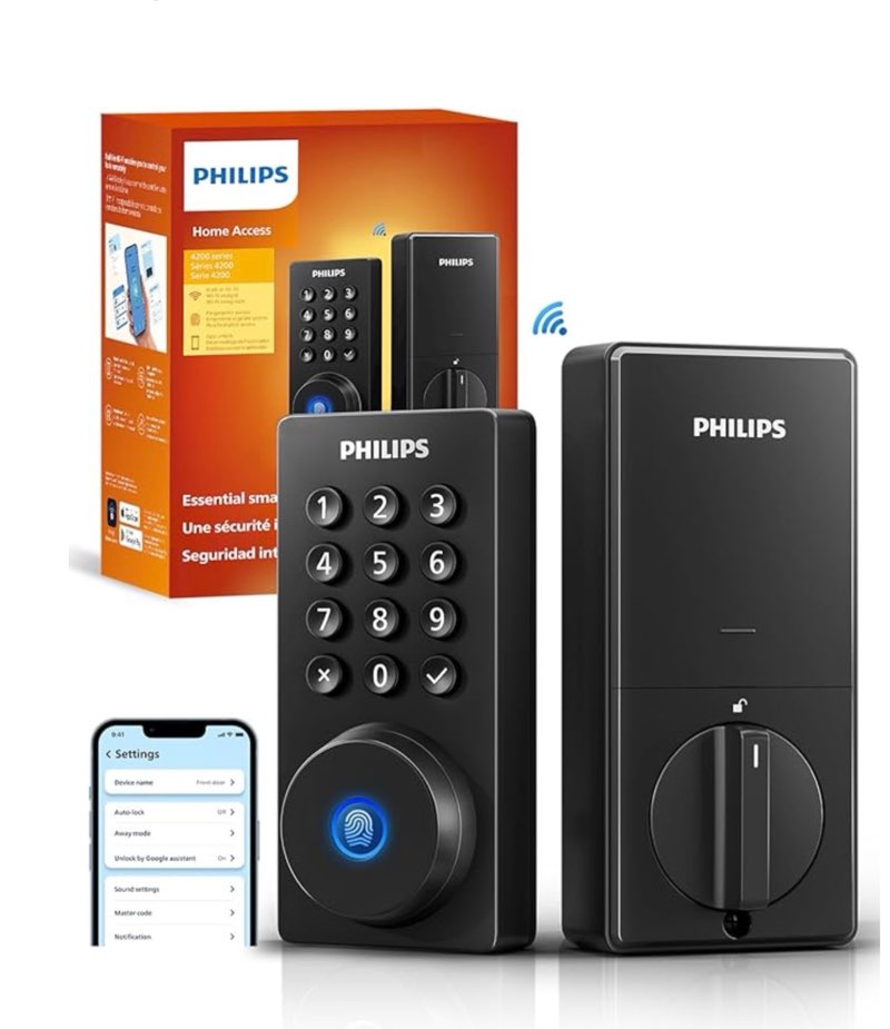philips wi-fi door lock, wifi smart lock keyless entry deadbolt for front door, compatible with alexa & google assistant, remote control, built-in wifi, app fingerprint passcode unlock, auto locking