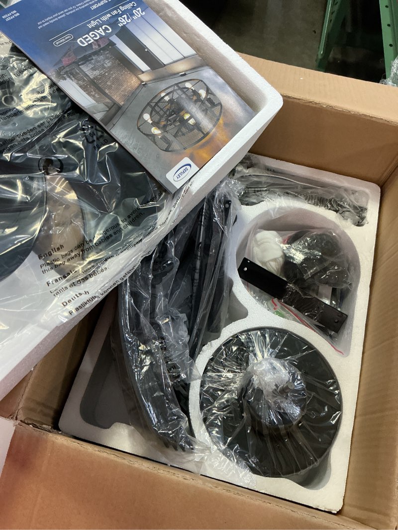 Condition photo showing Good Condition for depuley caged ceiling fan with light: 20" flush mount ceiling fans with remote - farmhouse black fandelier - industrial ceiling fan light fixture for small low indoor bedroon kitchen dining room 20 inch-flush mount black