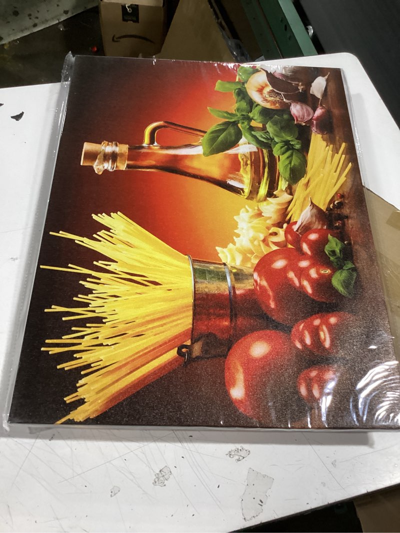 Condition photo showing Good Condition for kitchen wall decor canvas art, colorful ingredient vegetable and fruit canvas print for dining room decor, vintage condiment picture kitchen framed painting for restaurant decor (18x24 inches)