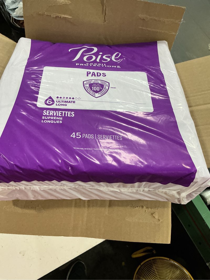 Condition photo showing New/Like New for poise incontinence & postpartum pads for bladder leaks, 6 drop ultimate absorbency, long length, 90 count, packaging may vary long 90